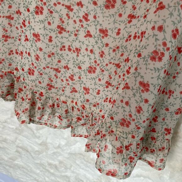 Altar’d State Women's Floral Ruffle Mini Dress Size Medium Tie-Front Beige Red - Picture 8 of 11